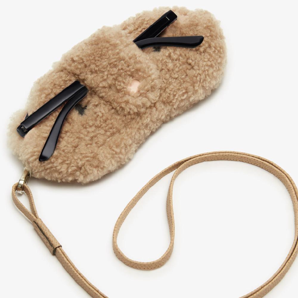 Valextra Custodia per occhiali Orso di Lusso in Shearling Beige Vendita Calda