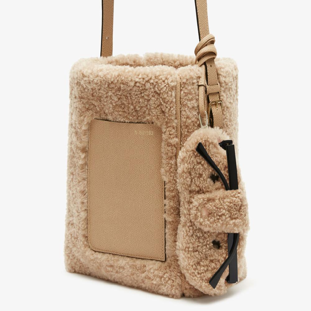 Valextra Custodia per occhiali Orso di Lusso in Shearling Beige Vendita Calda