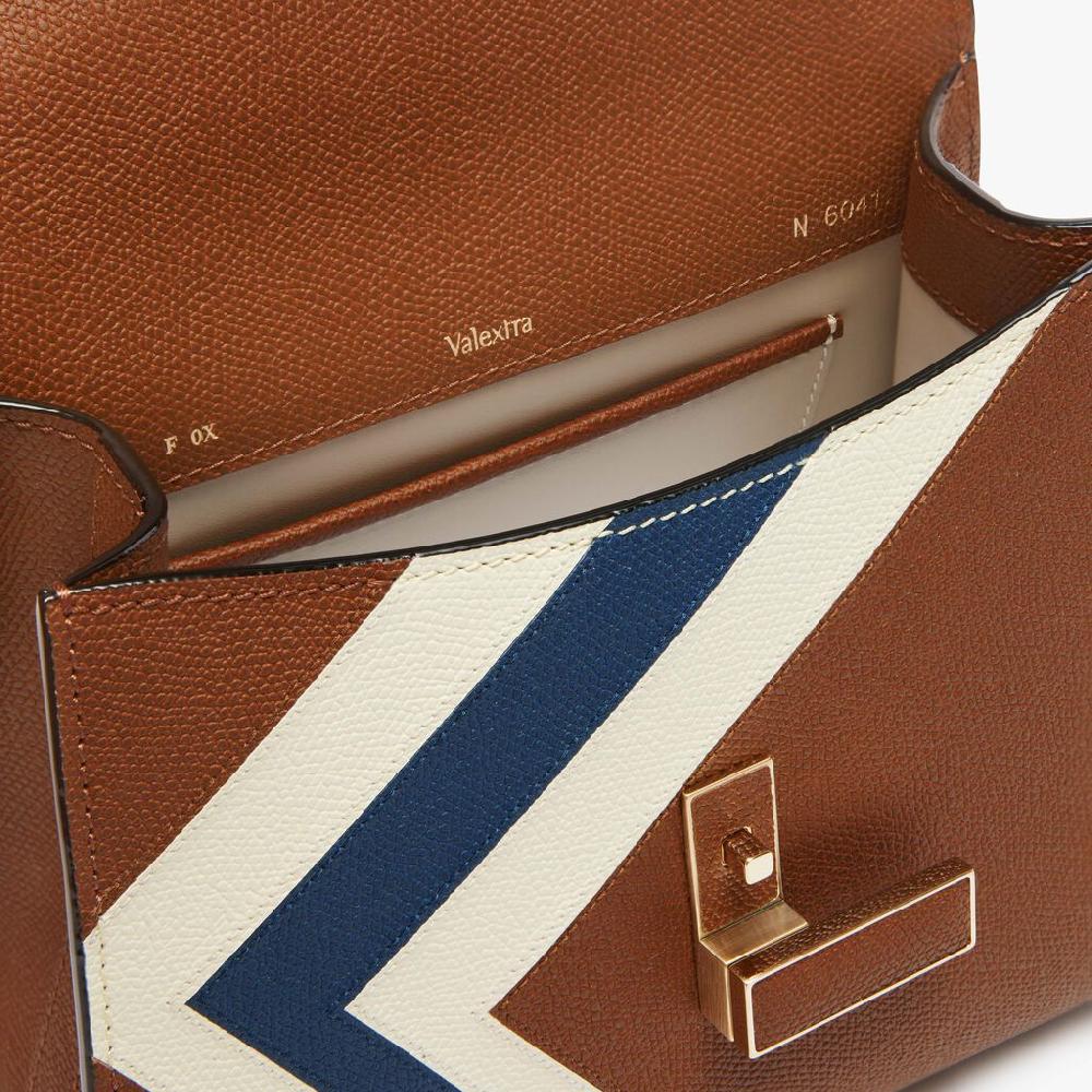 Valextra Borsetta da Donna Pelle intarsia Marrone e Bianca | Valextra Iside Italia