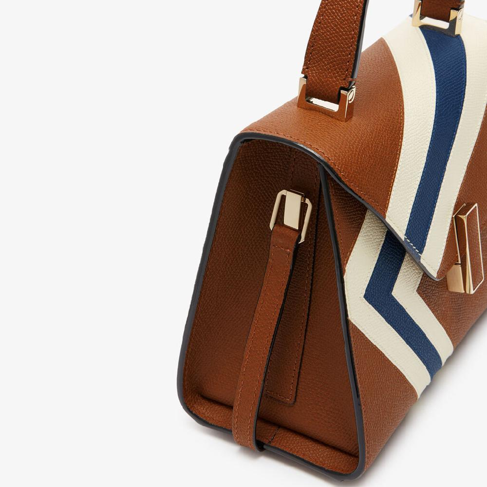 Valextra Borsetta da Donna Pelle intarsia Marrone e Bianca | Valextra Iside Italia
