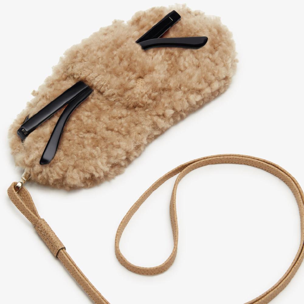 Valextra Custodia porta occhiali di Lusso in Shearling Beige In Linea