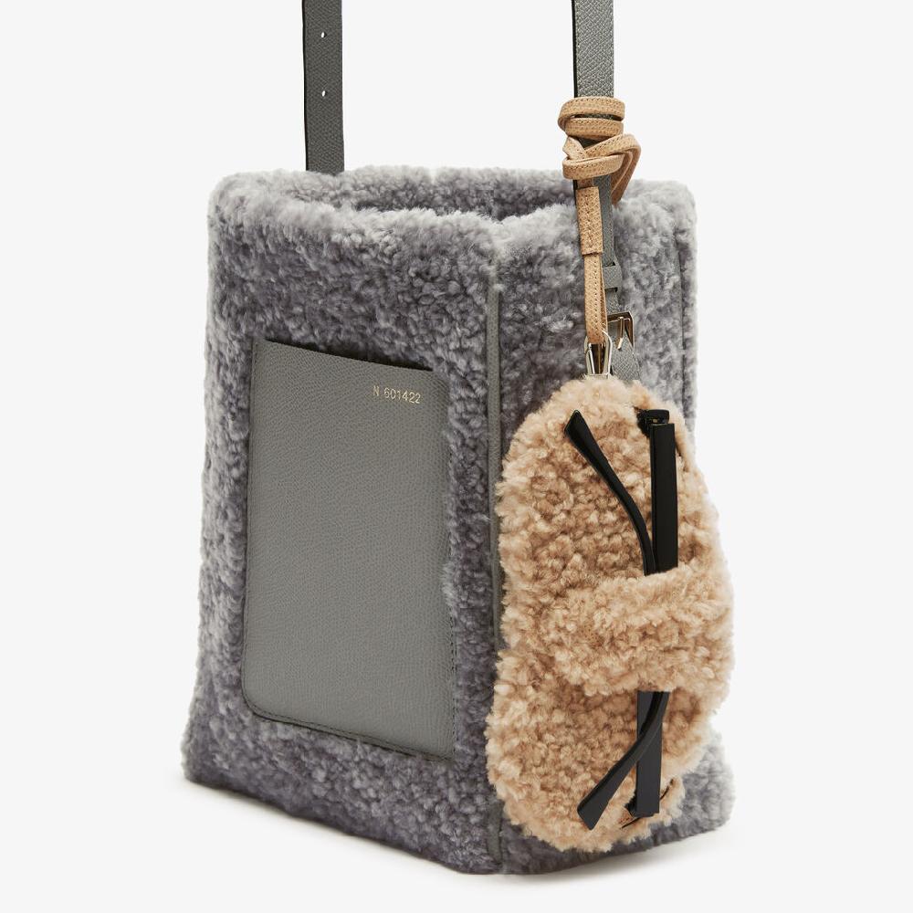 Valextra Custodia porta occhiali di Lusso in Shearling Beige In Linea