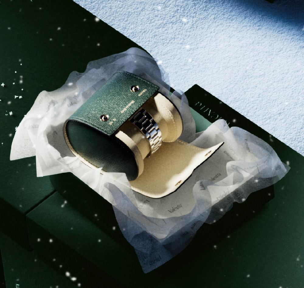 Valextra Porta orologio singolo di Lusso in Pelle Verde | Valextra V-Line Negozi Online