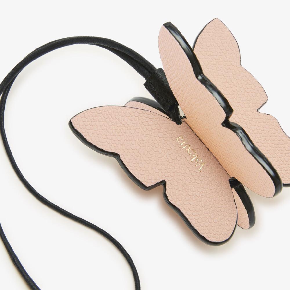 Valextra Charm Farfalla | Pelle di vitello Millepunte | Rosa Bonne Mine/Gallo Crema/Nero | Valextra Consegna Veloce