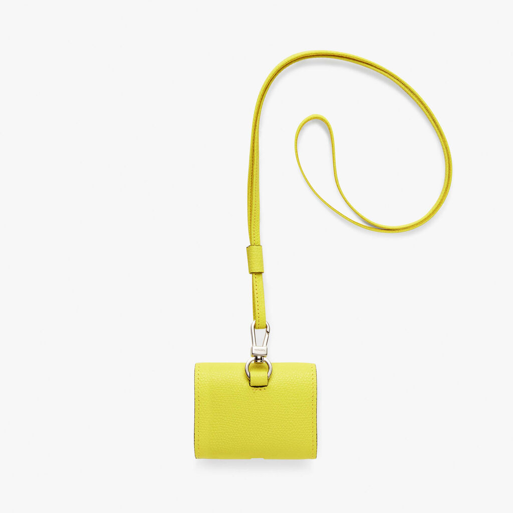 Valextra Porta Airpods Pro con Tracolla in Pelle Gialla Lime | Valextra Presa
