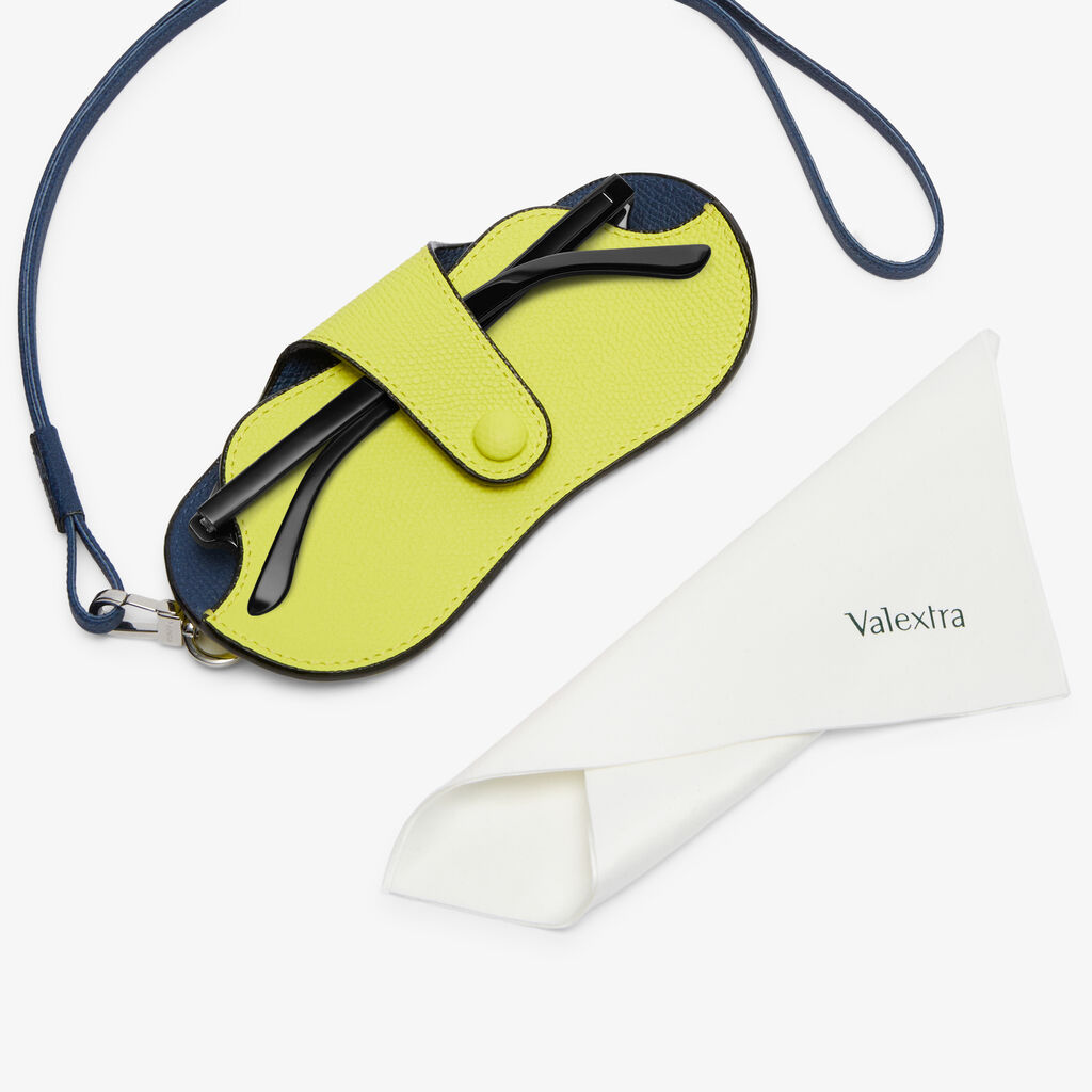 Valextra Custodia occhiali di Lusso in Pelle Gialla lime e Blu | Valextra Offerta