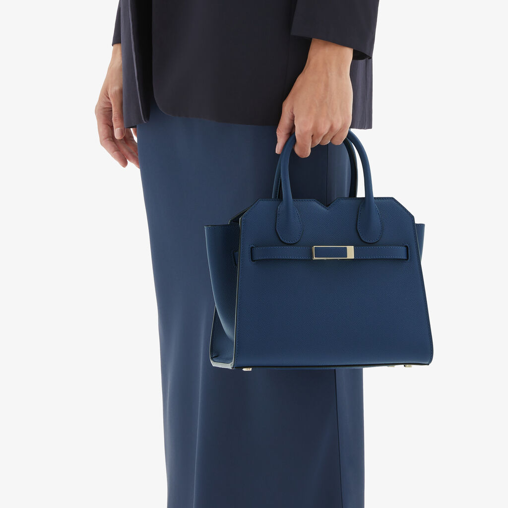 Valextra Borsa due manici da Donna di Lusso in Pelle Blu Zaffiro | Valextra Vendita Calda