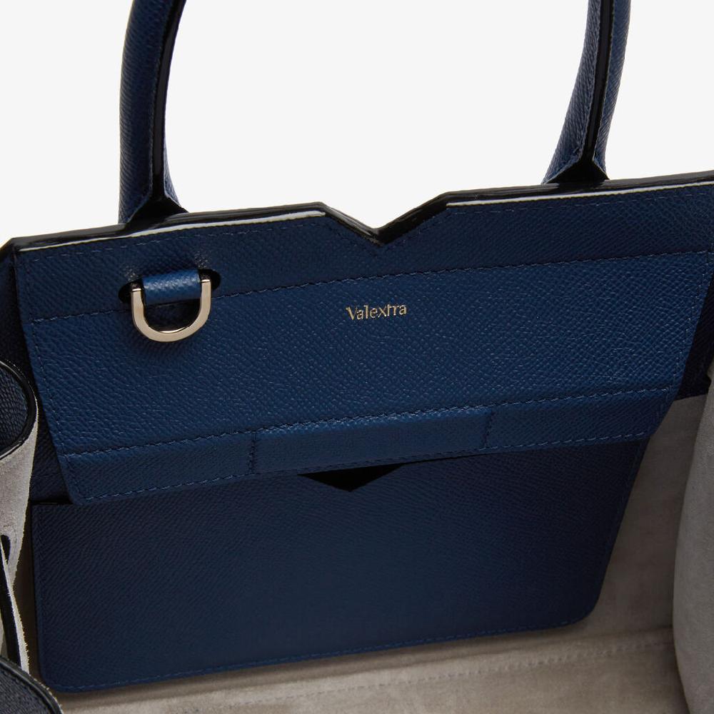 Valextra Borsa due manici da Donna di Lusso in Pelle Blu Zaffiro | Valextra Vendita Calda