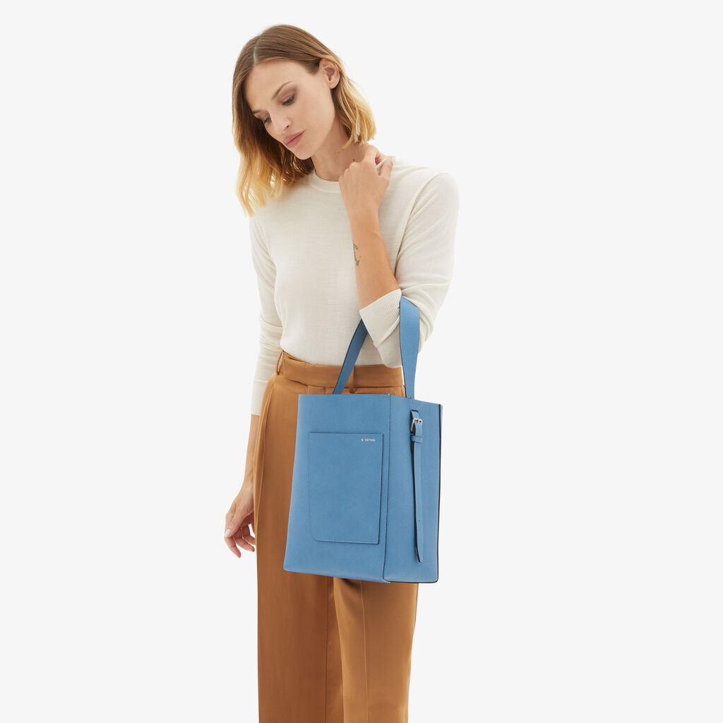 Valextra Borsa a secchiello da Donna Media in Pelle Azzurra | Valextra Soft Vendite Flash