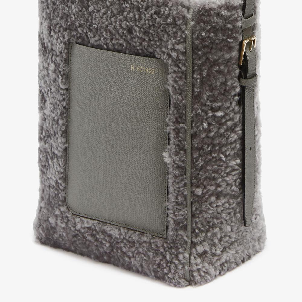 Valextra Borsa a secchiello da Donna Mini Shearling Grigia | Valextra Soft Convenienza