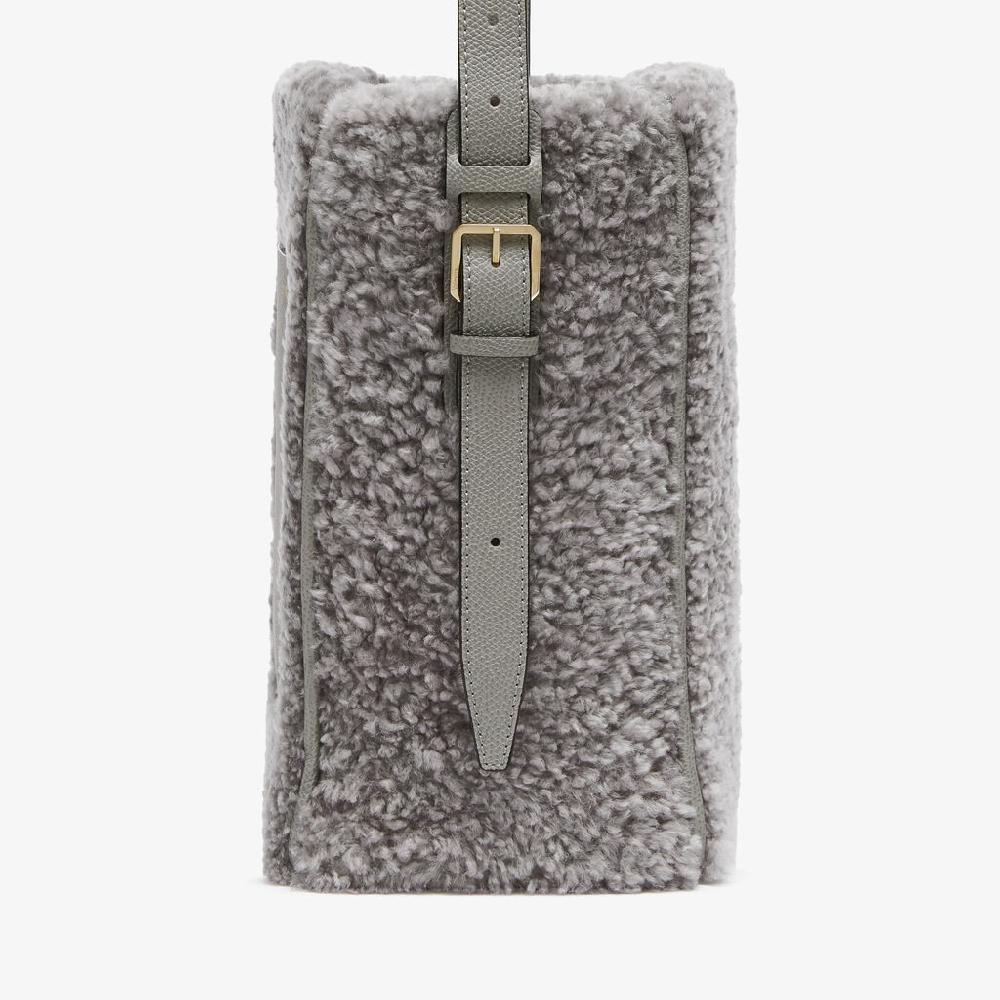 Valextra Borsa a secchiello da Donna Mini Shearling Grigia | Valextra Soft Convenienza