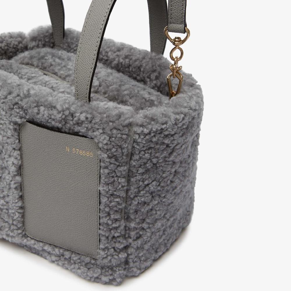 Valextra Borsa a secchiello da Donna in Shearling Grigia | Valextra Soft Novità