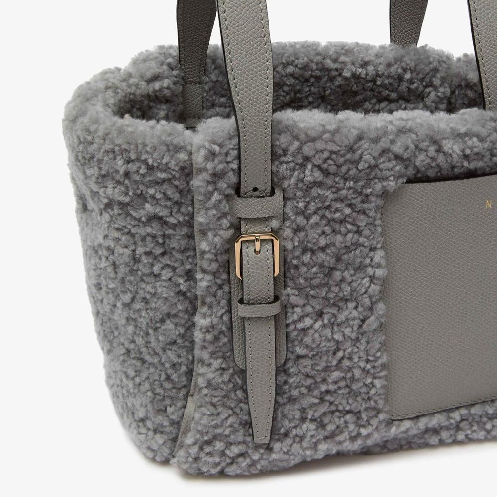 Valextra Borsa a secchiello da Donna in Shearling Grigia | Valextra Soft Novità