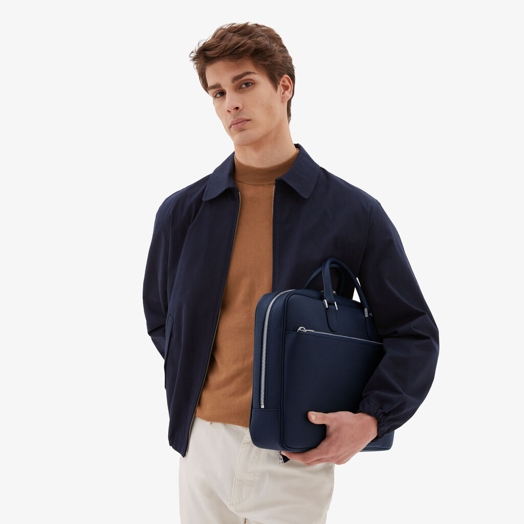 Valextra Borsa business Media in Pelle Blu | Valextra Avietta Online