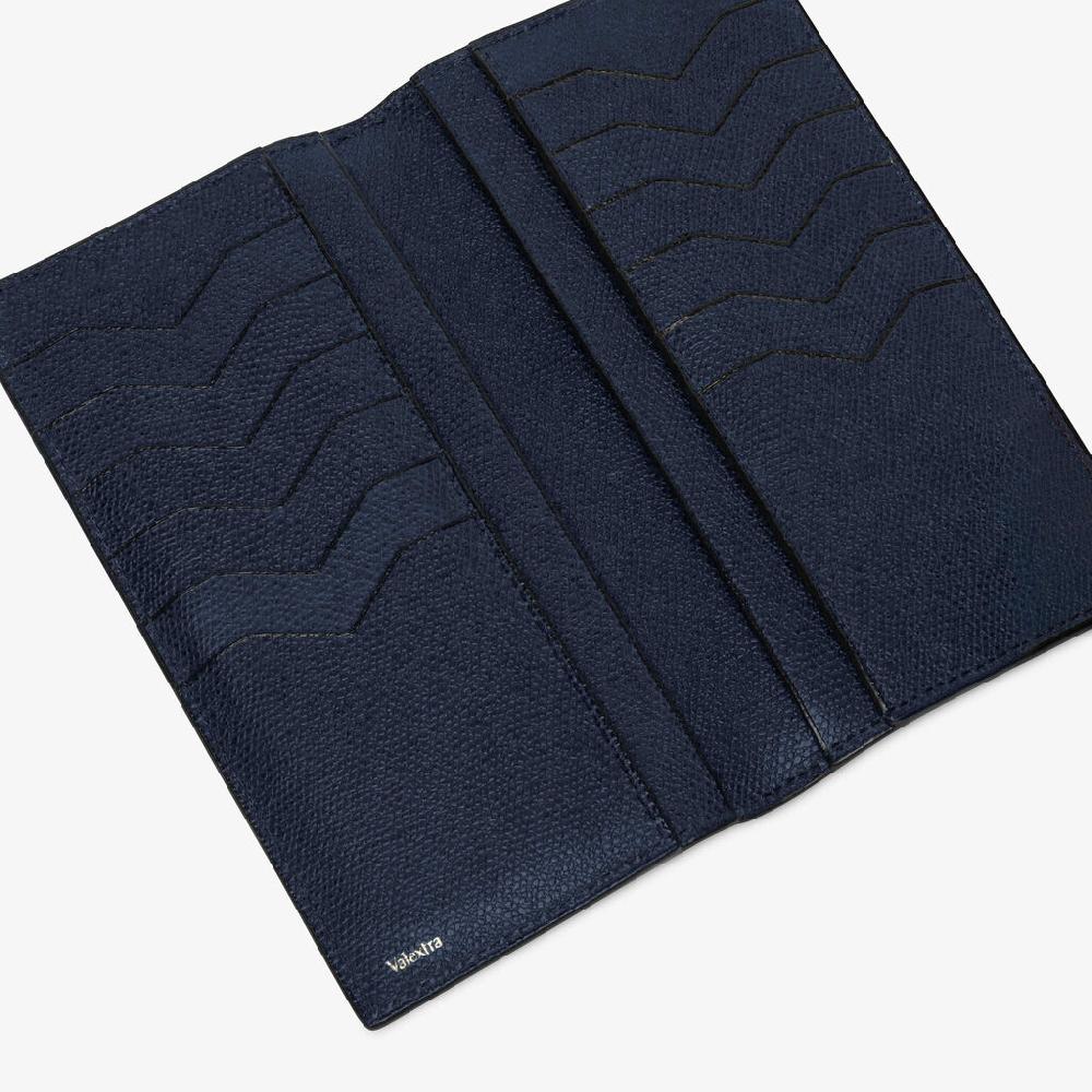Valextra Portafoglio verticale bifold di Lusso in Pelle Blu | Valextra In Vendita