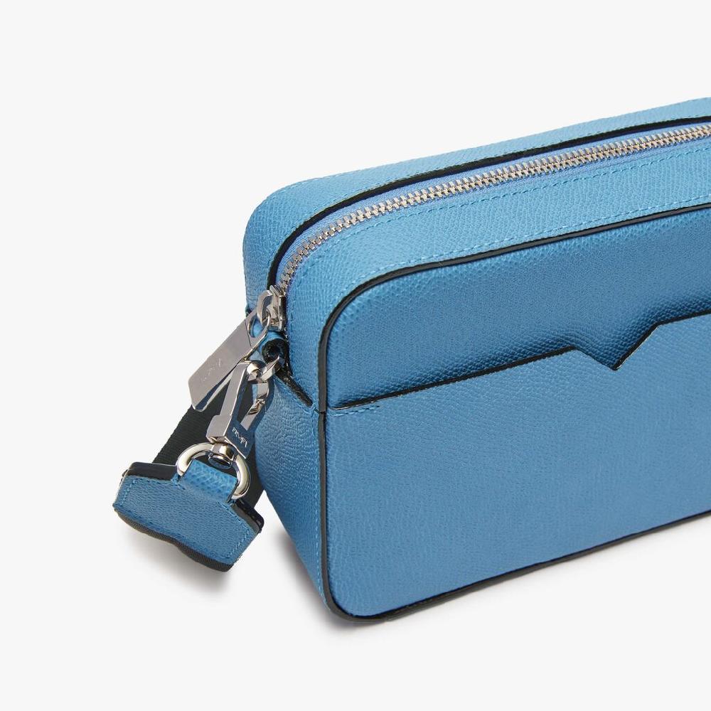 Valextra Borsa a tracolla Uomo di Lusso in Pelle Azzurra | Valextra V-Line Vendita Economica