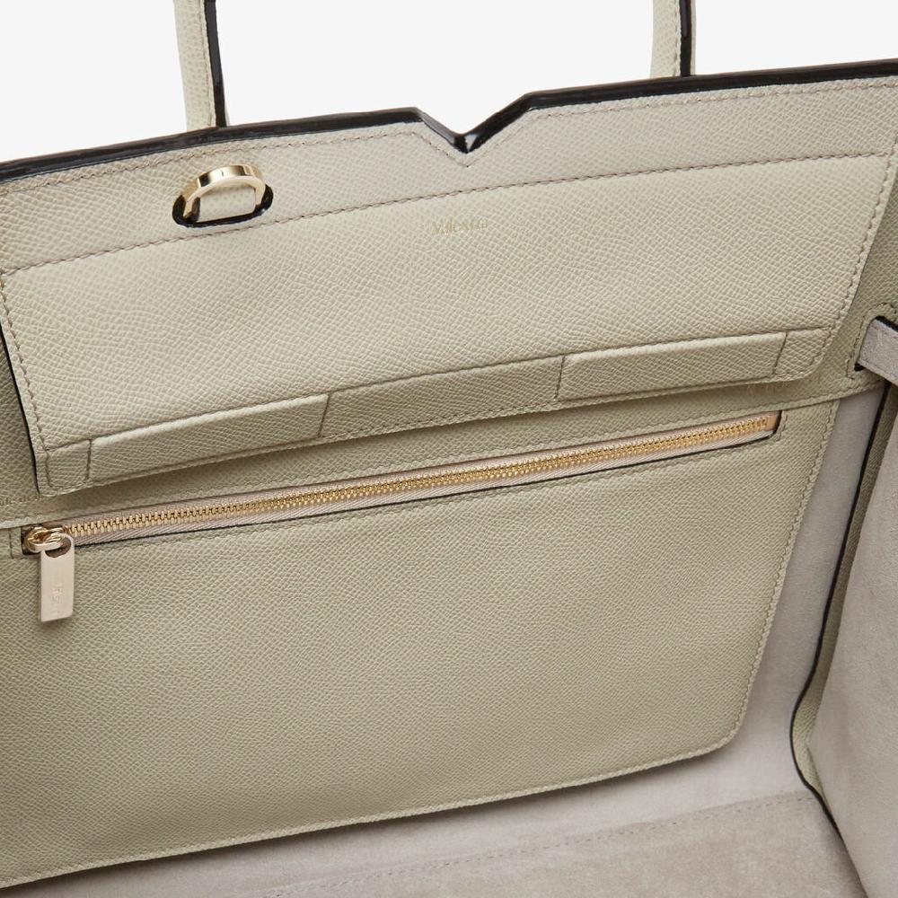 Valextra Borsa A Due Manici Milano Media | Pelle di vitello Millepunte Soft | Grigio Lino | Valextra Spedizione Gratuita