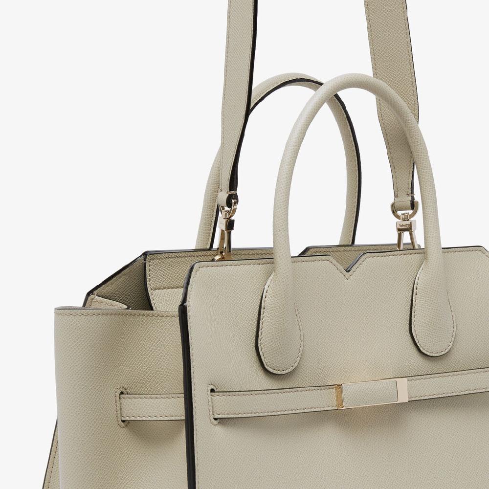 Valextra Borsa A Due Manici Milano Media | Pelle di vitello Millepunte Soft | Grigio Lino | Valextra Spedizione Gratuita