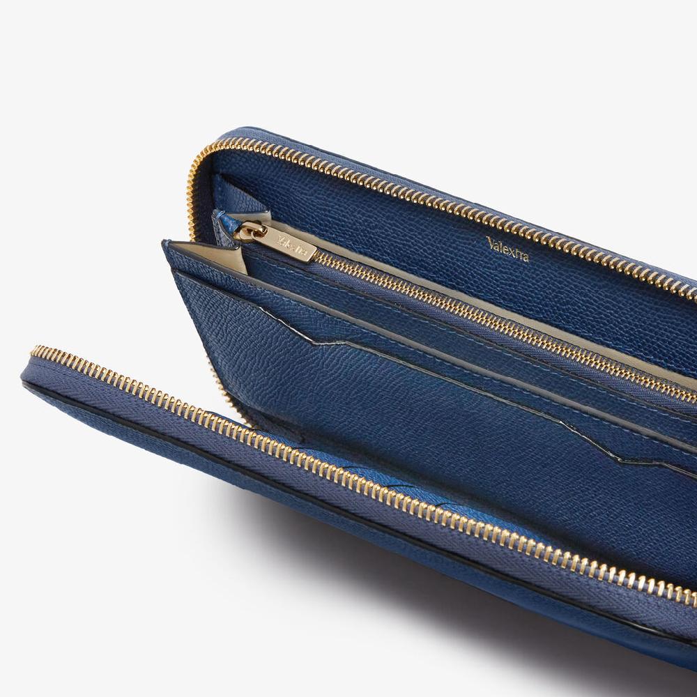 Valextra Portafoglio da Uomo in Pelle Blu Zaffiro | Valextra Zip Around Online