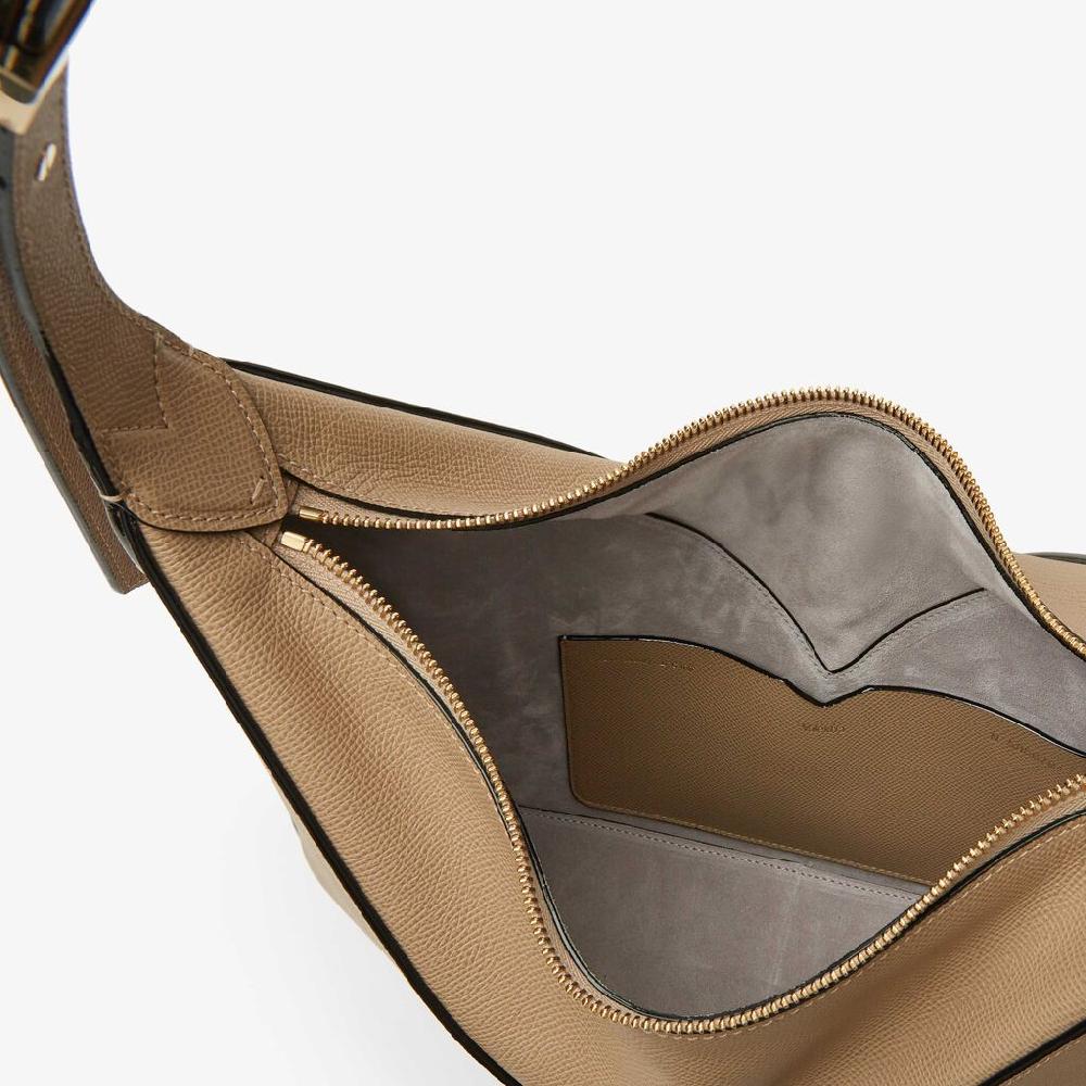 Valextra Borsa hobo da Donna di Lusso in Pelle rigida Beige | Valextra Vivi 2025