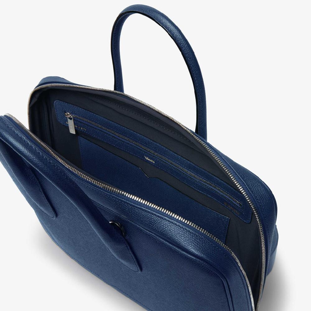 Valextra Borsa da computer Uomo in Pelle Blu Zaffiro | Valextra My Logo Nuovo