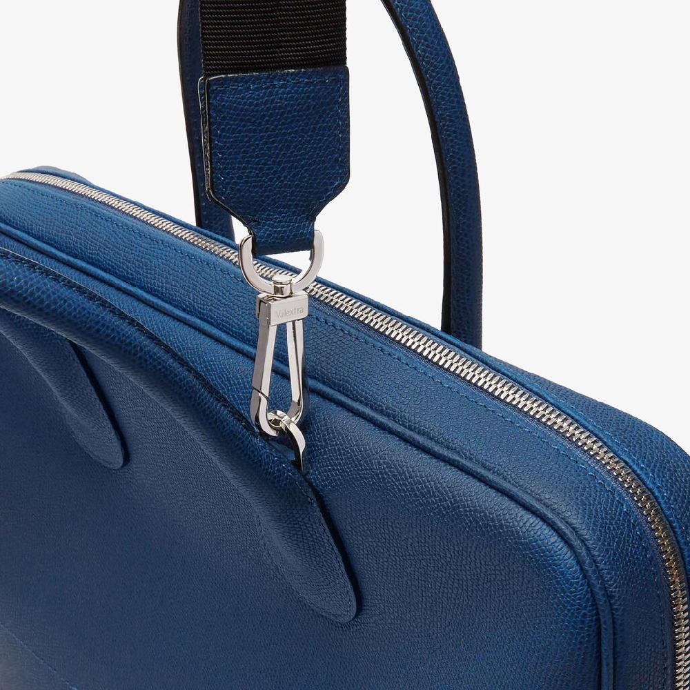 Valextra Borsa da computer Uomo in Pelle Blu Zaffiro | Valextra My Logo Nuovo