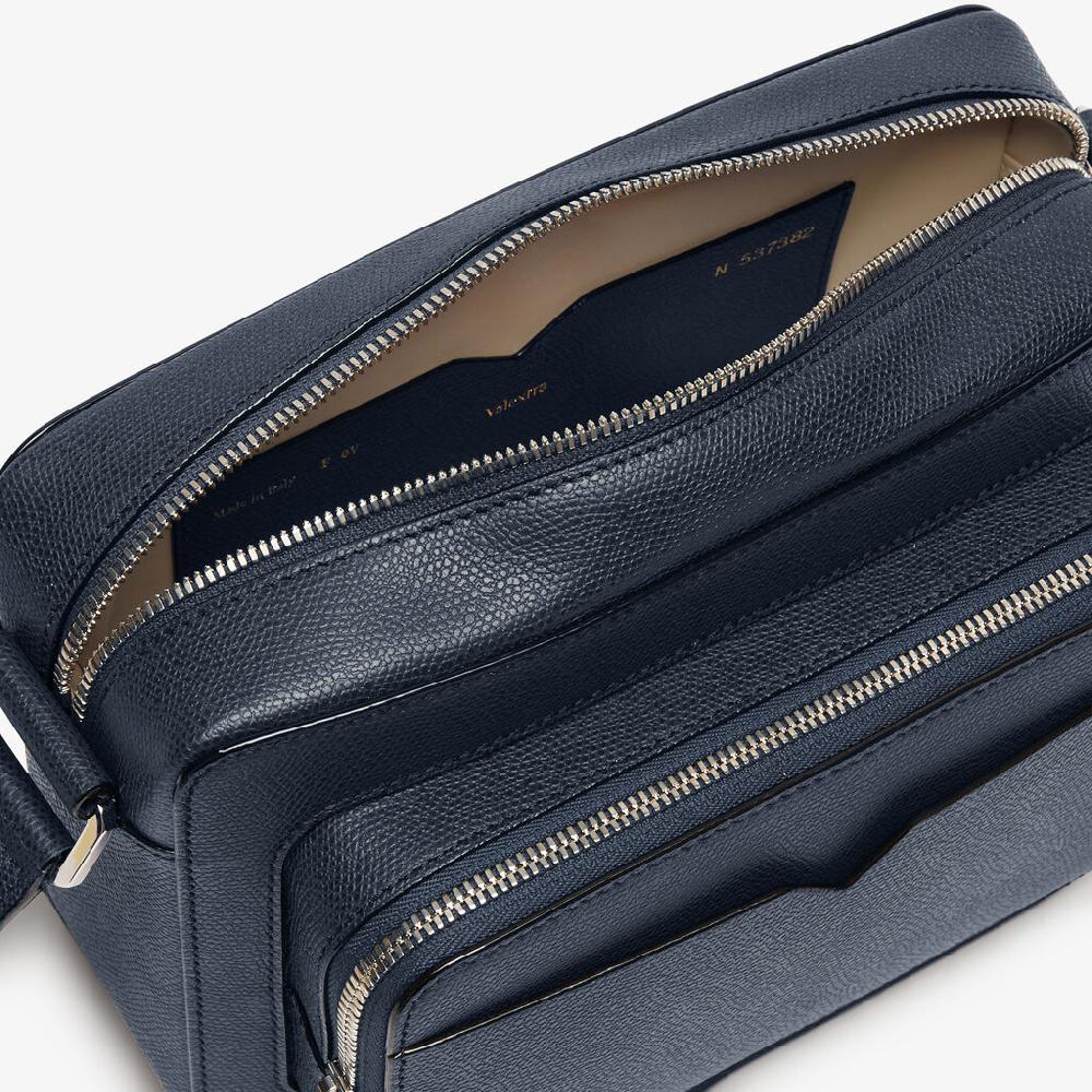 Valextra Borsetta Reporter in Pelle Blu con zip | Valextra V-Line Spedizione Gratuita