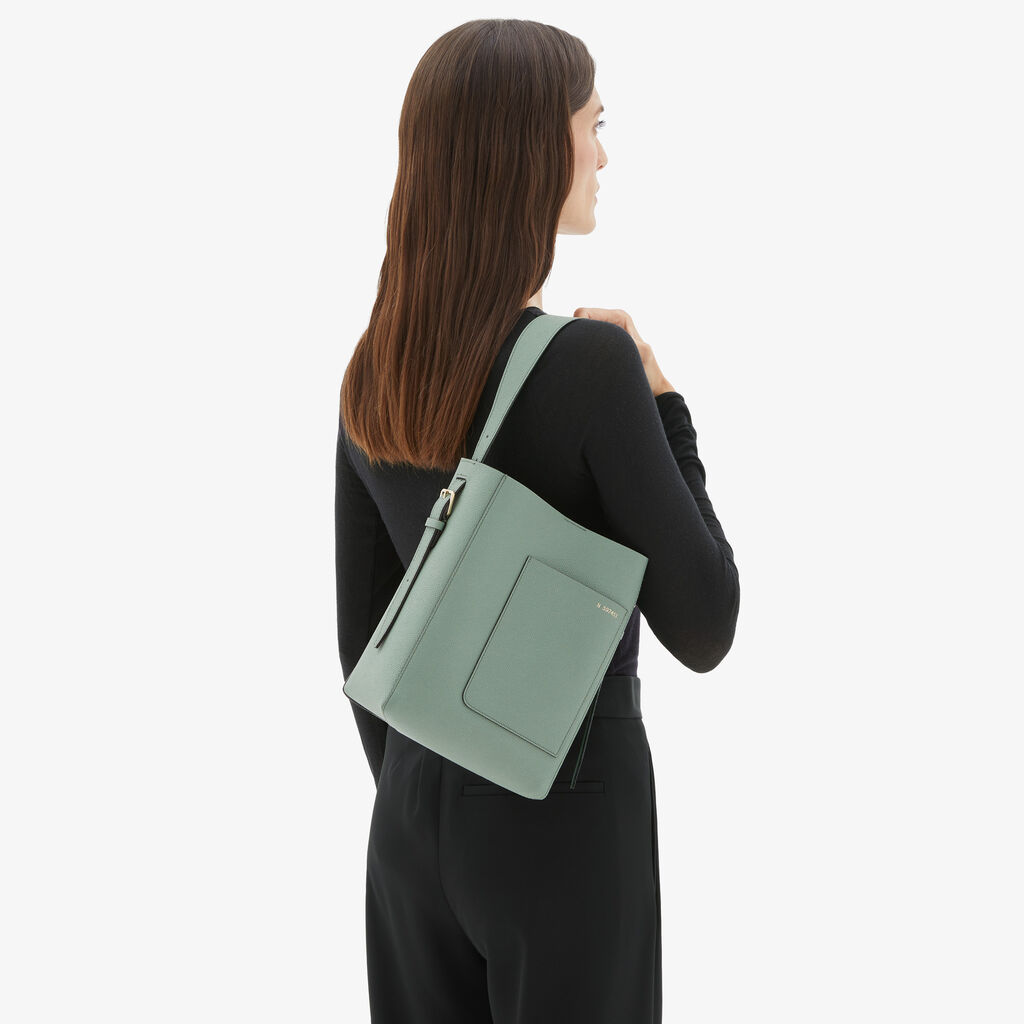 Valextra Borsa a Secchiello Soft Mini | Pelle di vitello Millepunte | Verde Eucalipto | Valextra Affare Del Giorno