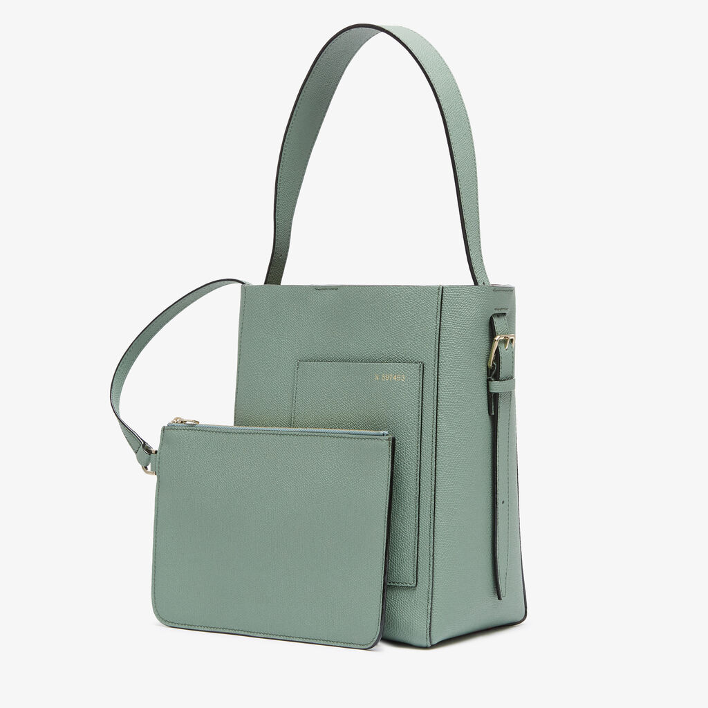 Valextra Borsa a Secchiello Soft Mini | Pelle di vitello Millepunte | Verde Eucalipto | Valextra Affare Del Giorno