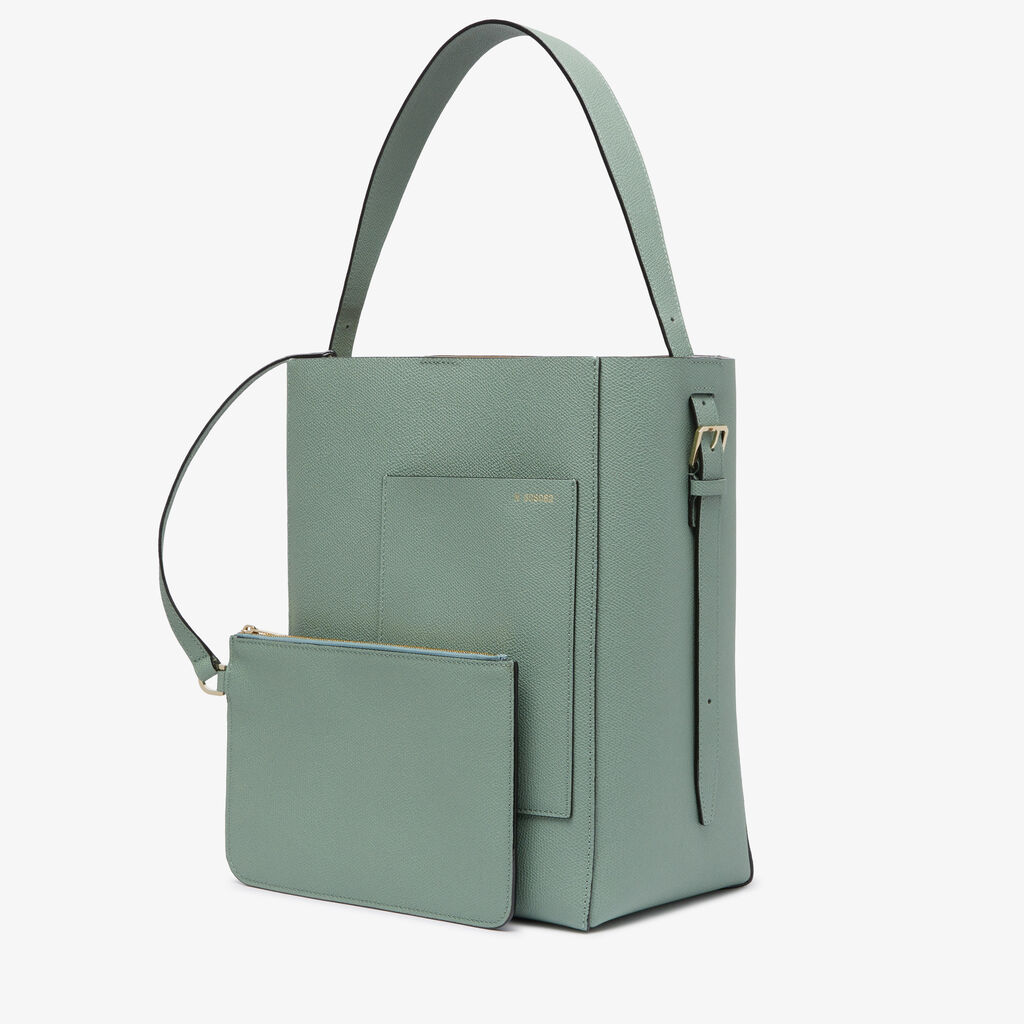 Valextra Borsa a Secchiello Soft Media | Pelle di vitello Millepunte | Verde Eucalipto | Valextra Prezzo Ridotto