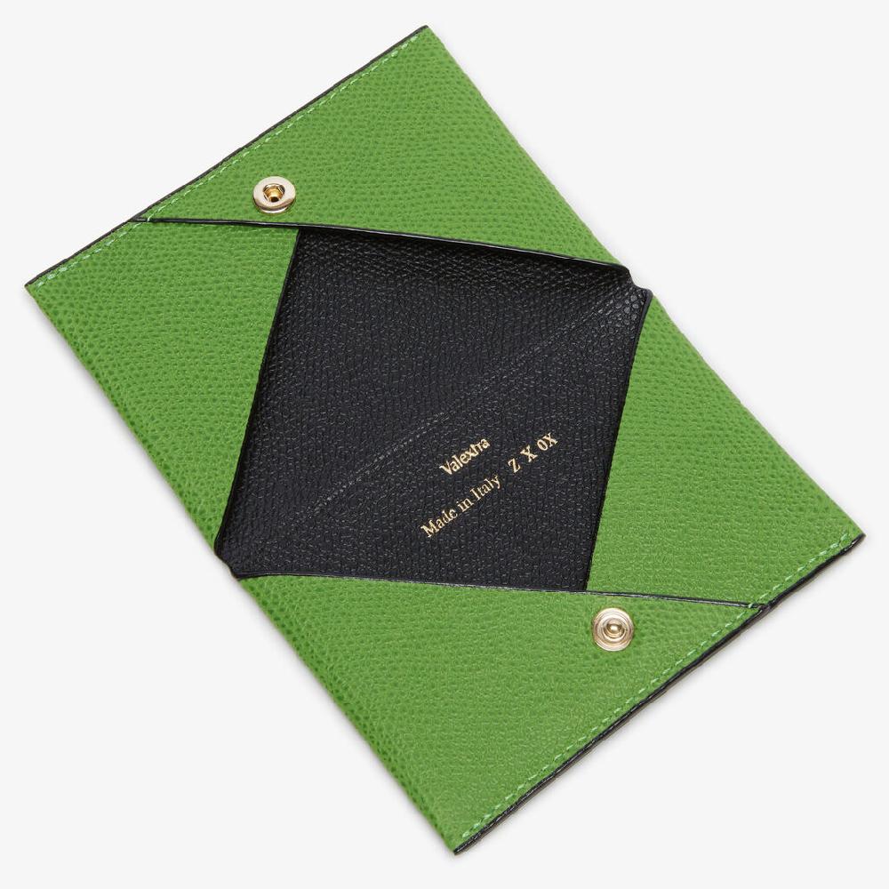 Valextra Porta carte con Bottone di Lusso in Pelle Verde e Nera | Valextra Vendita Calda