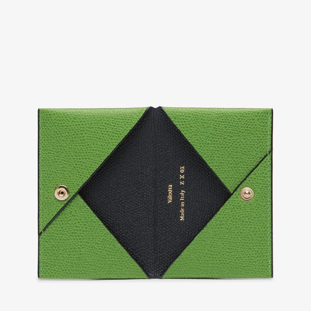 Valextra Porta carte con Bottone di Lusso in Pelle Verde e Nera | Valextra Vendita Calda