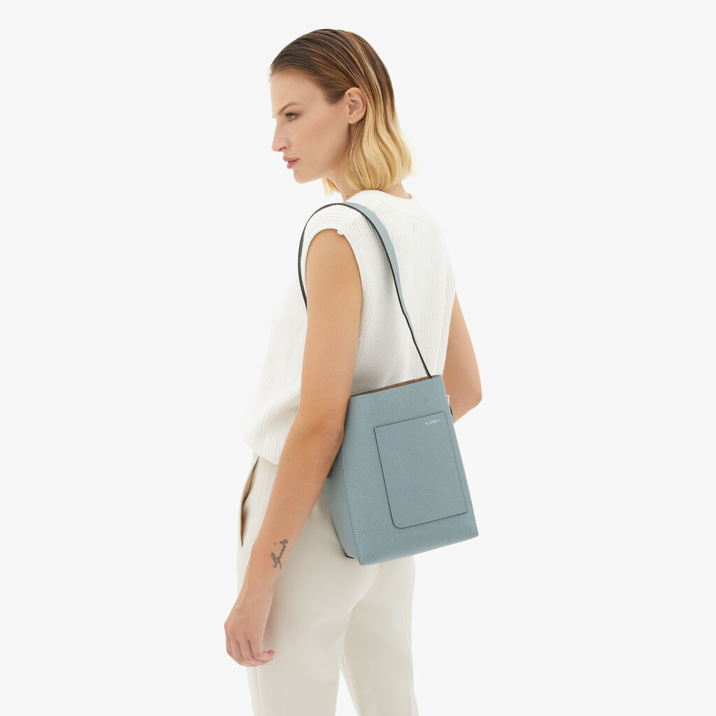 Valextra Borsa a secchiello da Donna Mini in Pelle Azzurra | Valextra Soft In Saldo