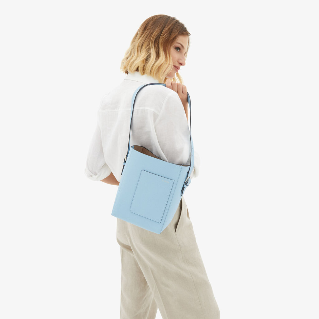 Valextra Borsa a secchiello da Donna Mini in Pelle Blu | Valextra Soft Moda
