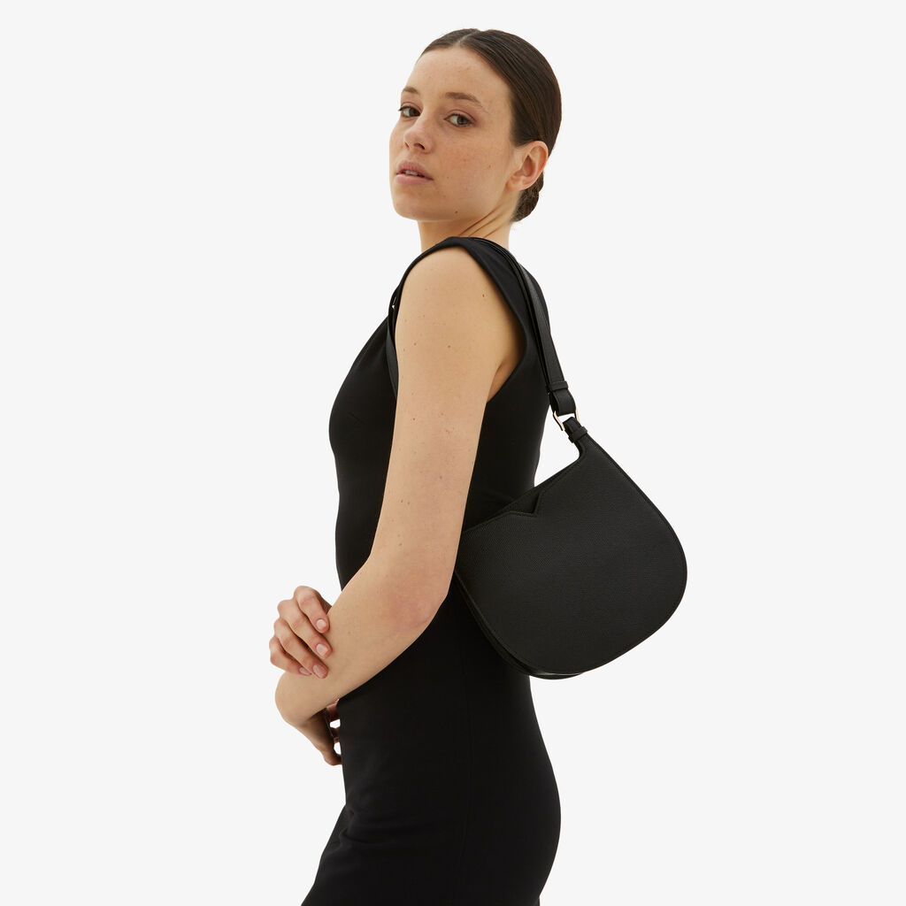 Valextra Borsa a spalla Mini in Pelle Nera | Valextra Hobo Italia