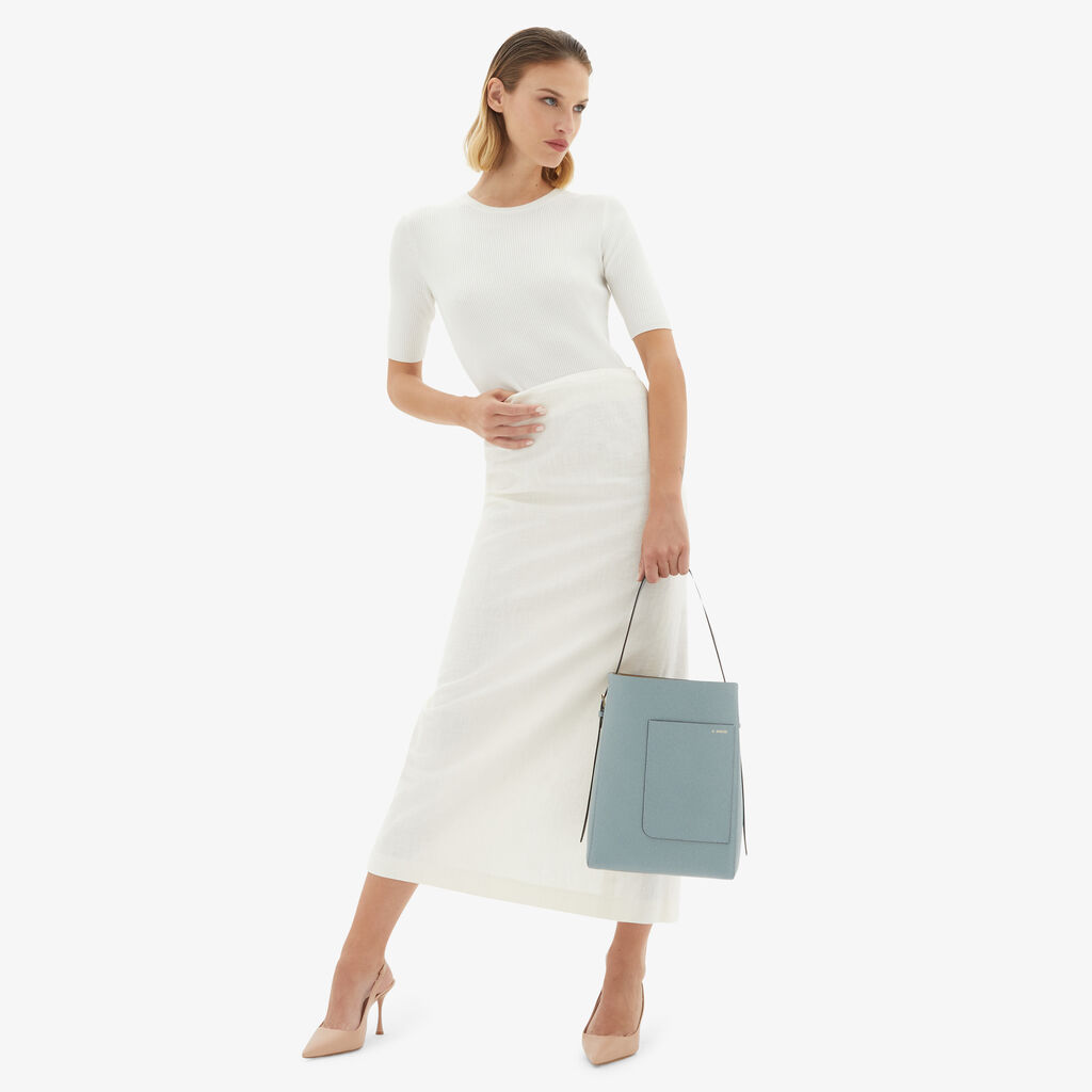 Valextra Borsa a secchiello da Donna in Pelle Azzurra | Valextra Soft Affare Del Giorno
