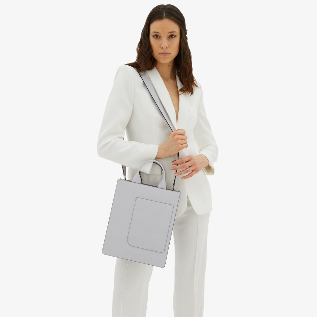 Valextra Borsa Mini in Pelle Grigia con tasca esterna | Valextra Boxy Convenienza