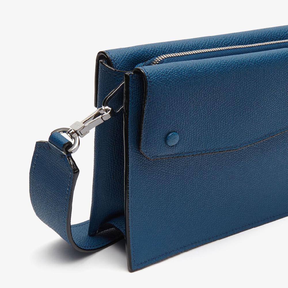 Valextra Borsa a tracolla da Uomo Mini in Pelle Blu | Valextra Pocket In Saldo