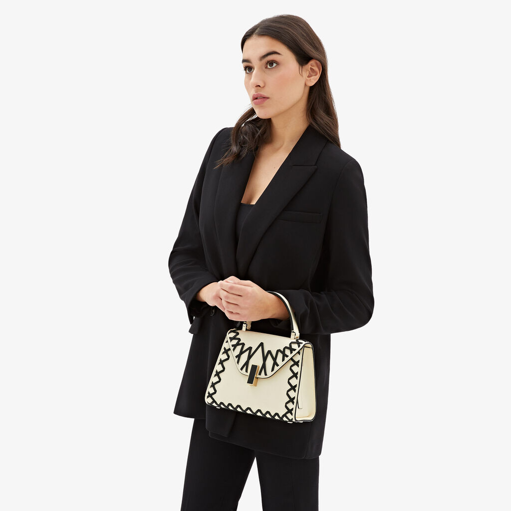 Valextra Borsa a mano Donna in Pelle Bianca con filo Nero | Valextra Iside Shopping Online