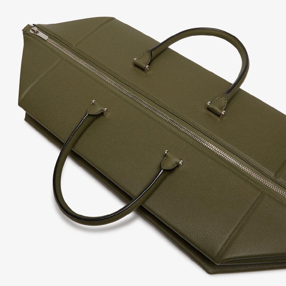 Valextra Borsa da viaggio spaziosa Verde Militare | Valextra Poliedrica Vendita Calda