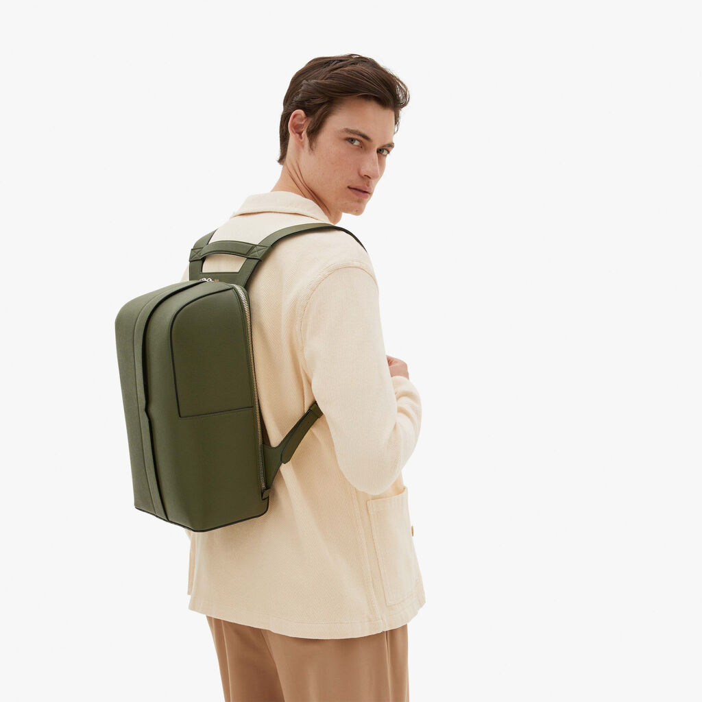 Valextra Valextra V-Line: Zaino elegante da lavoro in Pelle Verde Militare Promozione Limitata