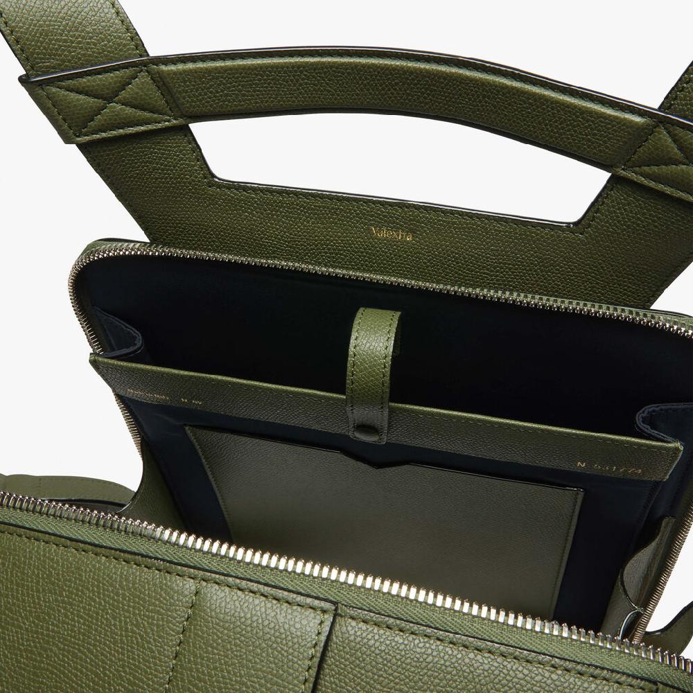 Valextra Valextra V-Line: Zaino elegante da lavoro in Pelle Verde Militare Promozione Limitata