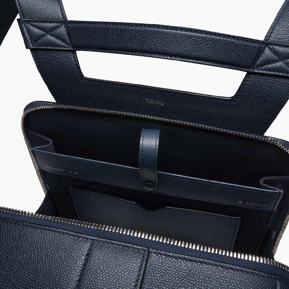 Valextra Zaino porta PC e tablet in Pelle Blu | Valextra V-Line Shopping Online