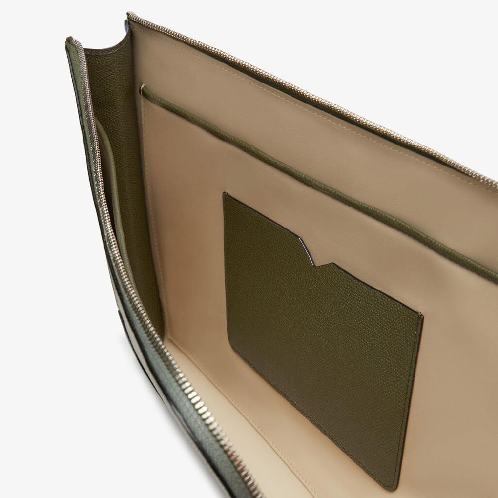 Valextra Portfolio da Uomo in Pelle Verde Militare | Valextra My Logo Sottocosto