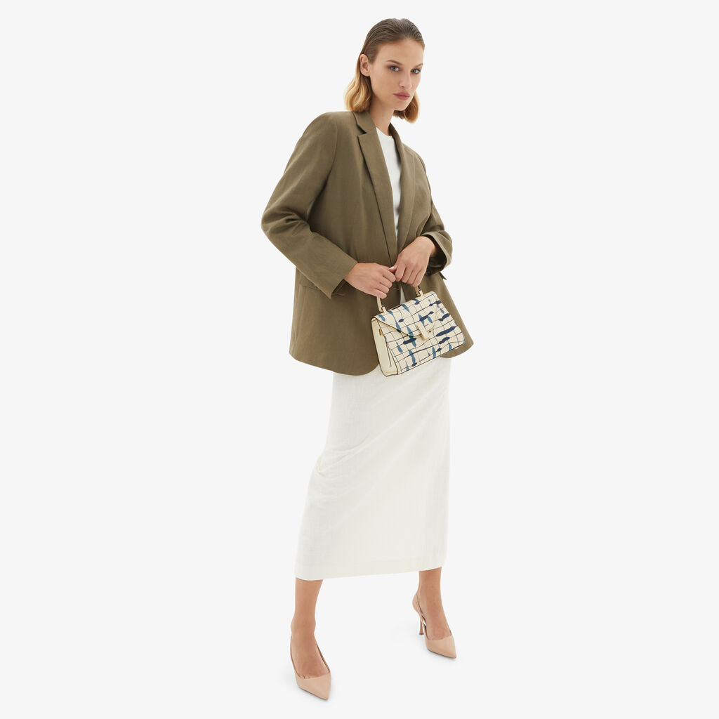 Valextra Borsa a mano Donna Mini in Pelle Bianca e Blu | Valextra Iside Presa
