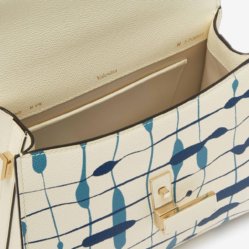 Valextra Borsa a mano Donna Mini in Pelle Bianca e Blu | Valextra Iside Presa