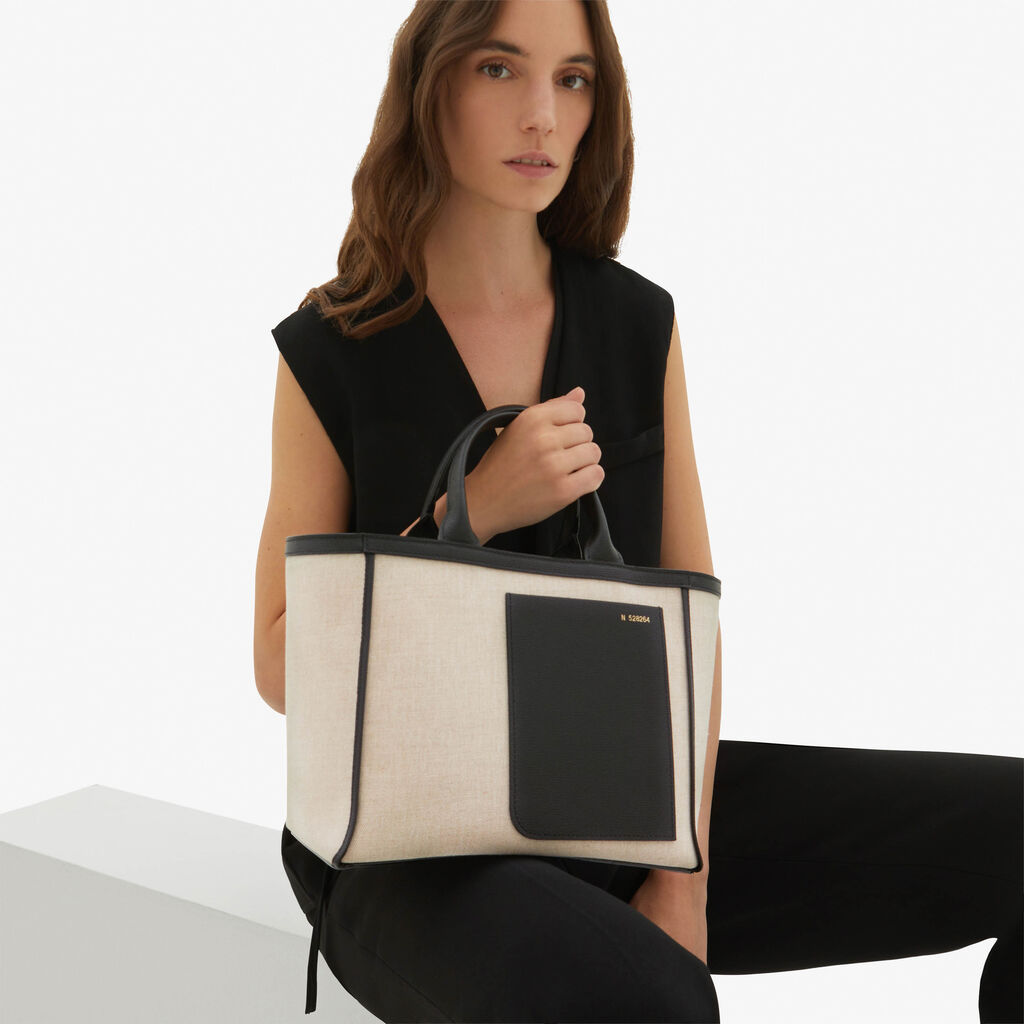 Valextra Shopping bag in canvas Mini in Tela Marrone | Valextra Soddisfazione Garantita