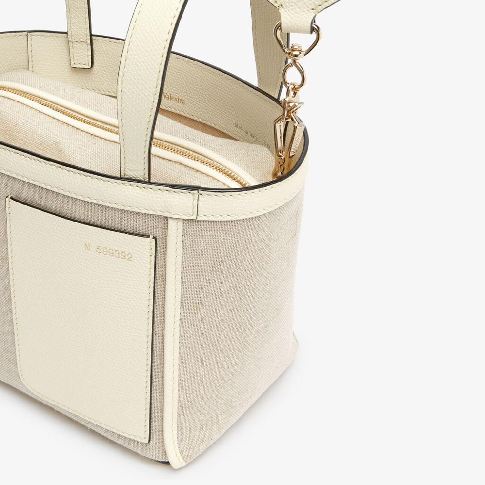 Valextra Borsa a secchiello Donna in Tela Bianca e Beige | Valextra Soft Consegna Veloce