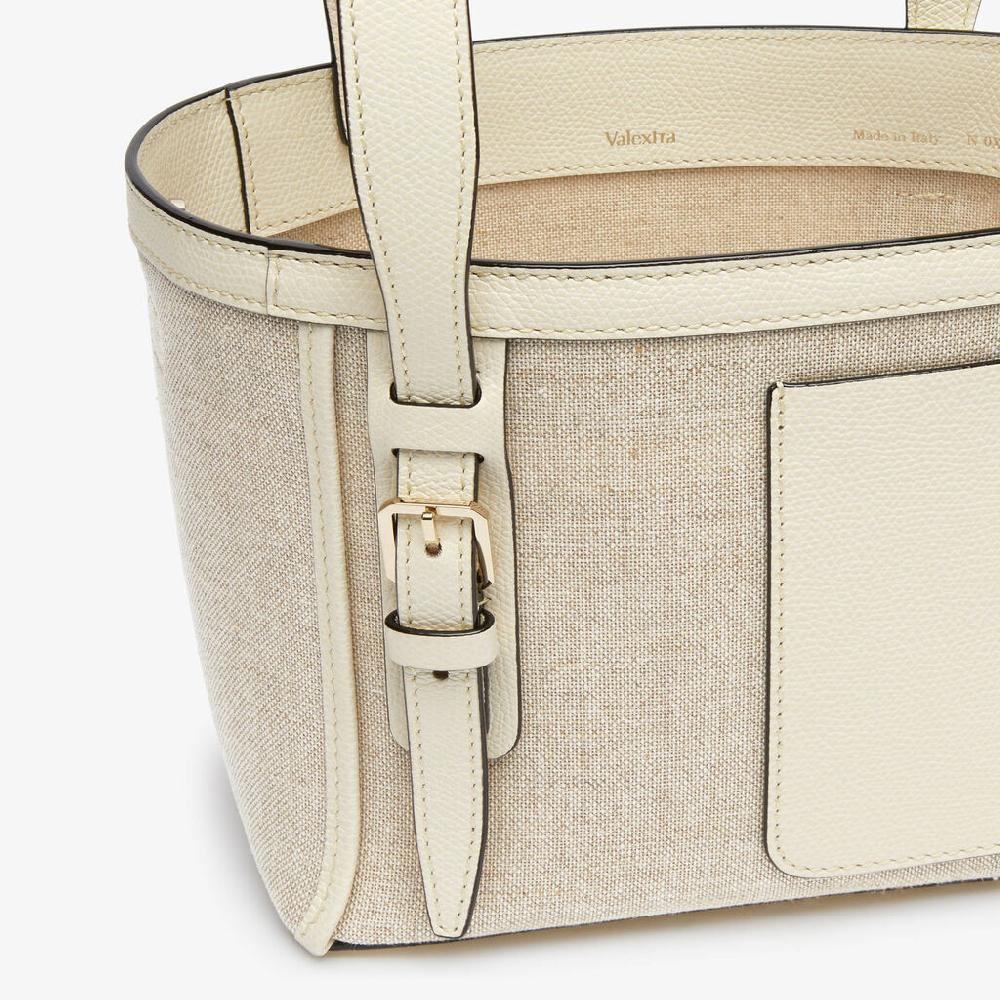 Valextra Borsa a secchiello Donna in Tela Bianca e Beige | Valextra Soft Consegna Veloce