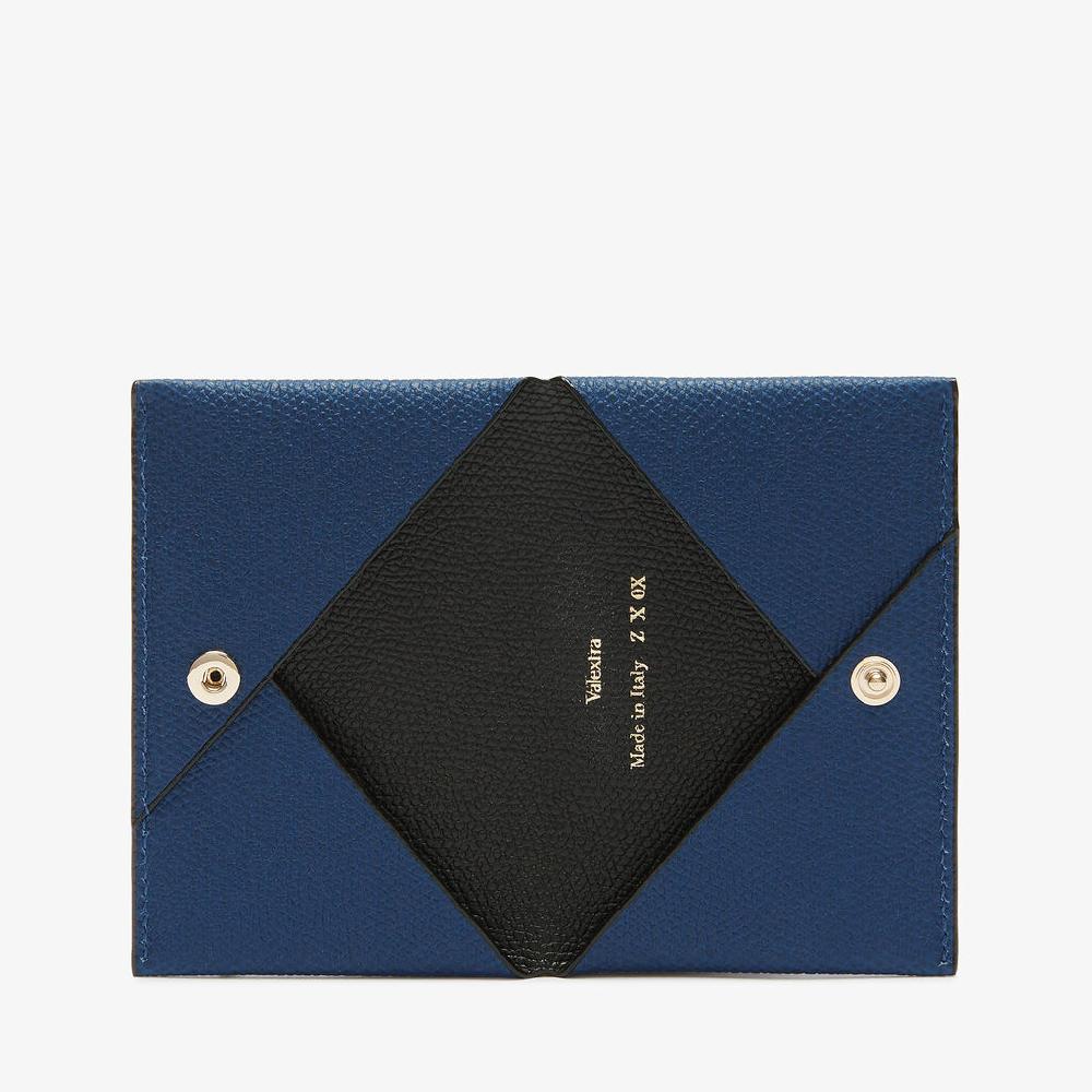 Valextra Porta carte da Donna in Pelle Blu Zaffiro e Nera | Valextra Convenienza